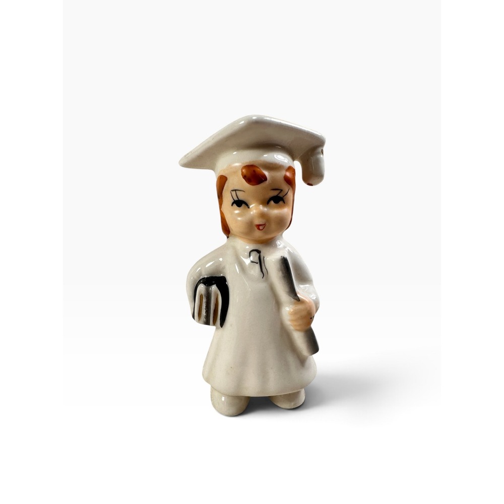 Vintage J. L. Co. Japan Ceramic Girl Graduate Figurine White Cap Gown Diploma